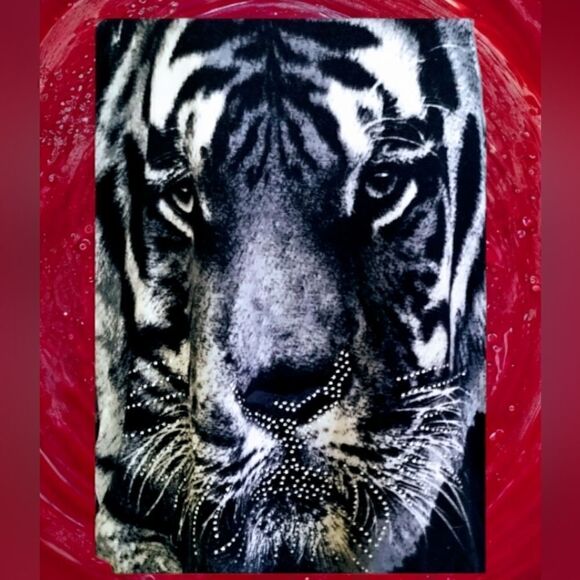 SWEATER with TIGER & RHINESTONE Whiskers SOFT! 2 sides rushed - Picture 12 of 14